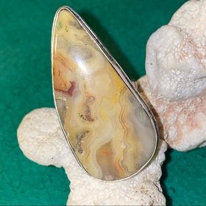 Mexican Laguna Lace Natural Gemstone teardrop handmade ring